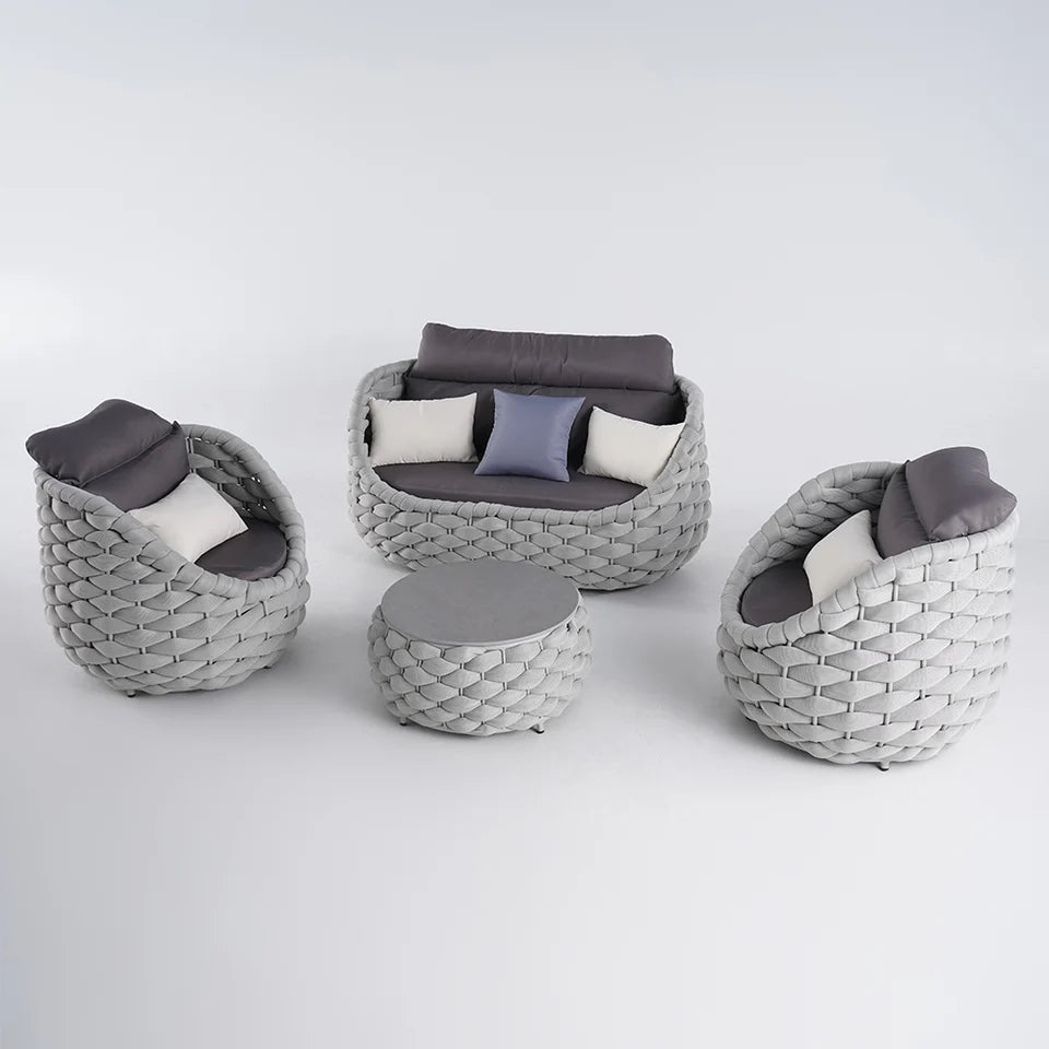 Tatta 4 Pieces Woven Rope Outdoor Swivel Sofa Set 360 Degree Rotatable with Coffee Table - 