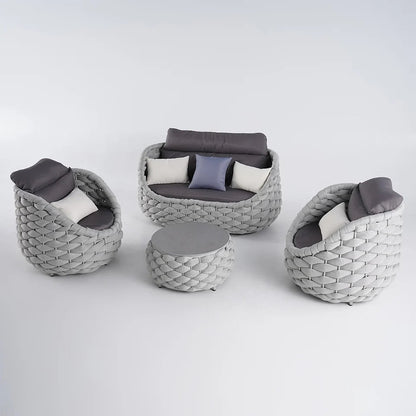 Tatta 4 Pieces Woven Rope Outdoor Swivel Sofa Set 360 Degree Rotatable with Coffee Table - 