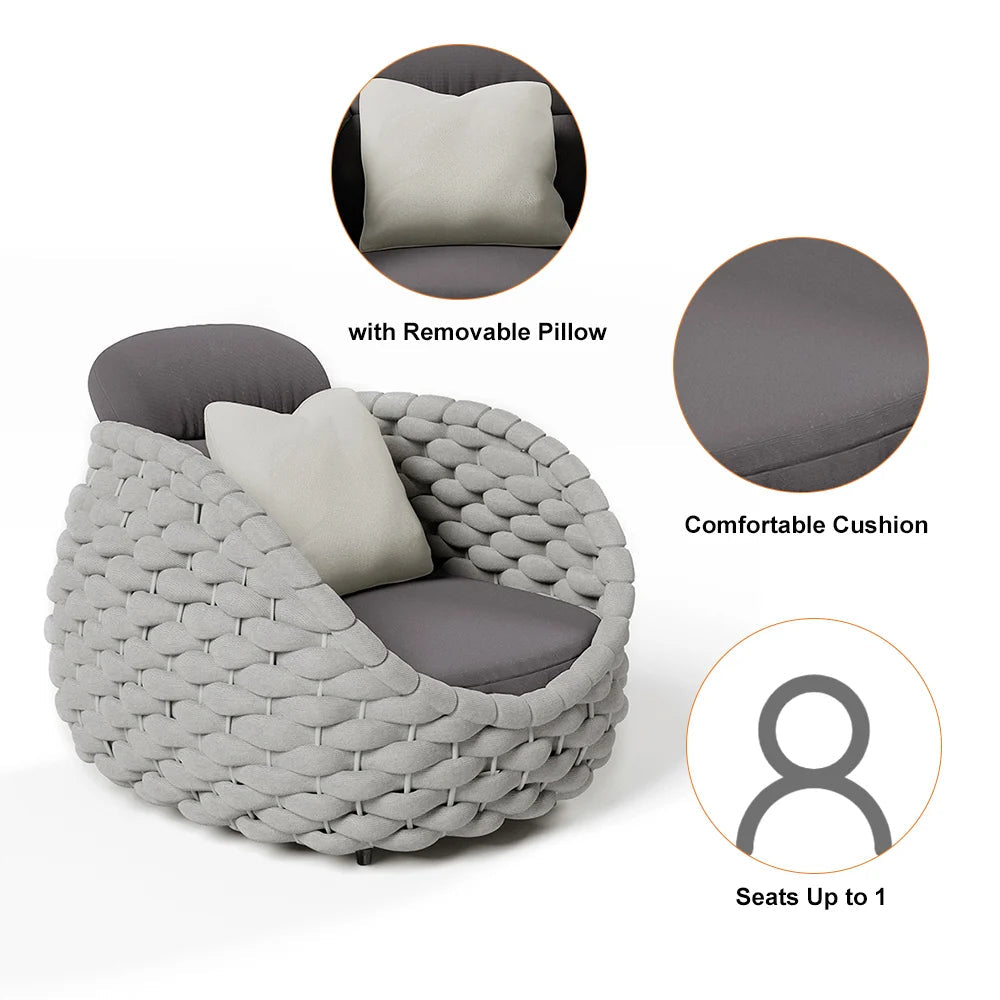 Tatta 4 Pieces Woven Rope Outdoor Swivel Sofa Set 360 Degree Rotatable with Coffee Table - 