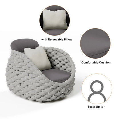 Tatta 4 Pieces Woven Rope Outdoor Swivel Sofa Set 360 Degree Rotatable with Coffee Table - 