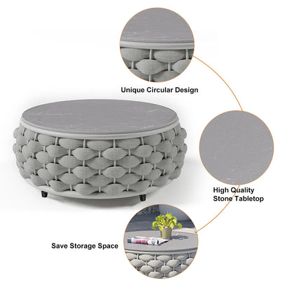 Tatta 4 Pieces Woven Rope Outdoor Swivel Sofa Set 360 Degree Rotatable with Coffee Table - 