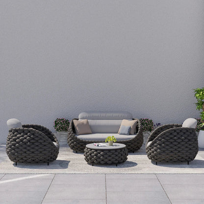 Tatta 4 Pieces Woven Rope Outdoor Swivel Sofa Set 360 Degree Rotatable with Coffee Table - 