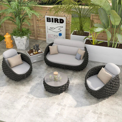 Tatta 4 Pieces Woven Rope Outdoor Swivel Sofa Set 360 Degree Rotatable with Coffee Table - 