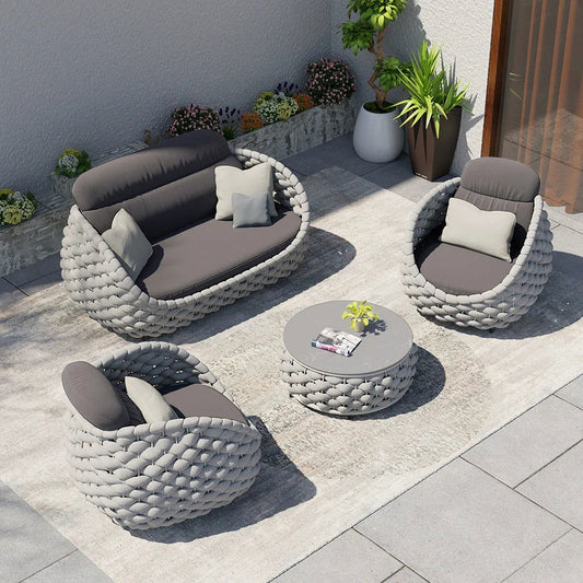 Tatta 4 Pieces Woven Rope Outdoor Swivel Sofa Set 360 Degree Rotatable with Coffee Table - Homary