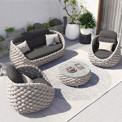 Tatta 4 Pieces Woven Rope Outdoor Swivel Sofa Set 360 Degree Rotatable with Coffee Table - Homary