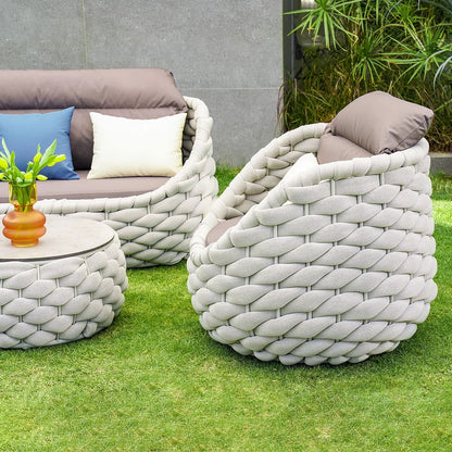 Tatta 4 Pieces Woven Rope Outdoor Swivel Sofa Set 360 Degree Rotatable with Coffee Table - Homary