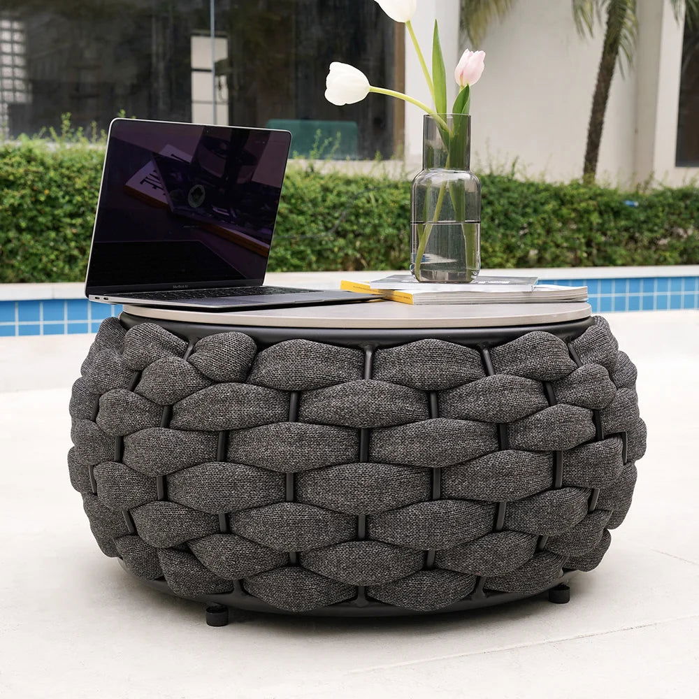Tatta 4 Pieces Woven Rope Outdoor Swivel Sofa Set 360 Degree Rotatable with Coffee Table - Homary