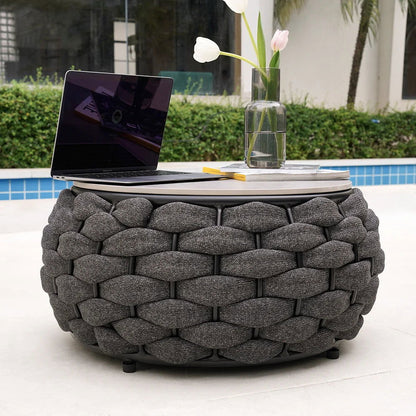 Tatta 4 Pieces Woven Rope Outdoor Swivel Sofa Set 360 Degree Rotatable with Coffee Table - Homary