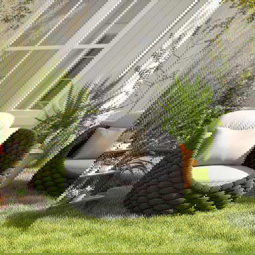 Tatta Modern Outdoor Swivel Chair 360 Rotatable Gray & Black Woven Rope Armchair Sofa - 