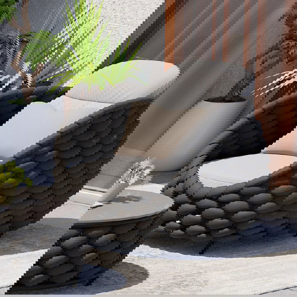 Tatta Modern Outdoor Swivel Chair 360 Rotatable Gray & Black Woven Rope Armchair Sofa - 