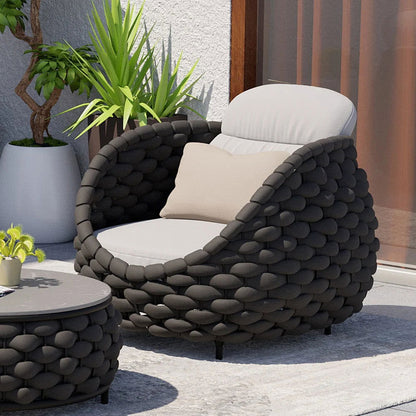 Tatta Modern Outdoor Swivel Chair 360 Rotatable Gray & Black Woven Rope Armchair Sofa - 