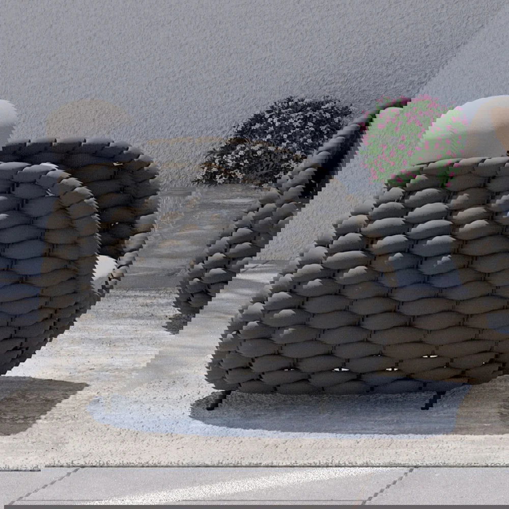 Tatta Modern Outdoor Swivel Chair 360 Rotatable Gray & Black Woven Rope Armchair Sofa - 