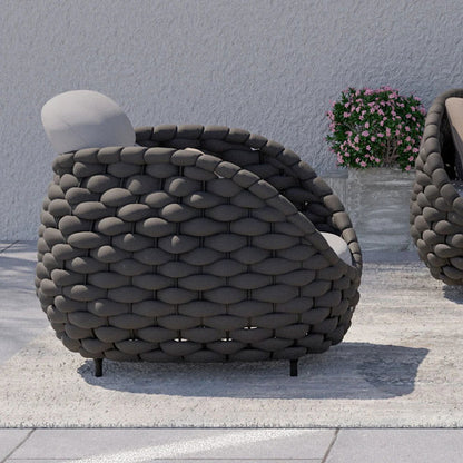 Tatta Modern Outdoor Swivel Chair 360 Rotatable Gray & Black Woven Rope Armchair Sofa - 