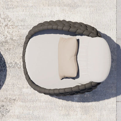 Tatta Modern Outdoor Swivel Chair 360 Rotatable Gray & Black Woven Rope Armchair Sofa - 