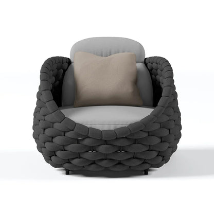 Tatta Modern Outdoor Swivel Chair 360 Rotatable Gray & Black Woven Rope Armchair Sofa - 