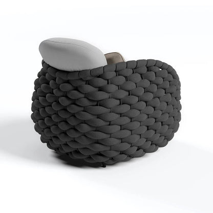 Tatta Modern Outdoor Swivel Chair 360 Rotatable Gray & Black Woven Rope Armchair Sofa - 