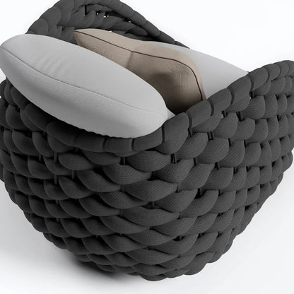 Tatta Modern Outdoor Swivel Chair 360 Rotatable Gray & Black Woven Rope Armchair Sofa - 