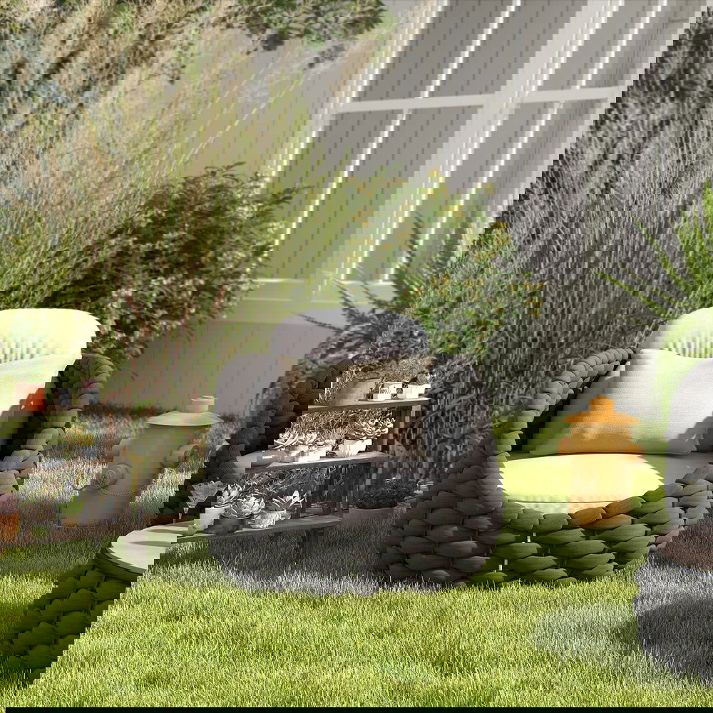 Tatta Modern Outdoor Swivel Chair 360 Rotatable Gray & Black Woven Rope Armchair Sofa - Homary