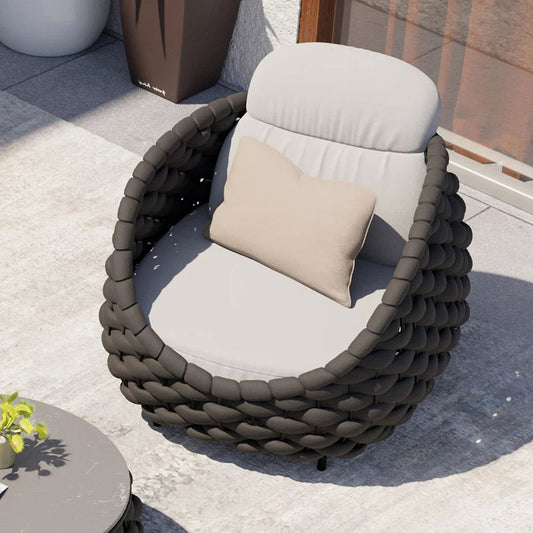 Tatta Modern Outdoor Swivel Chair 360 Rotatable Gray & Black Woven Rope Armchair Sofa - Homary