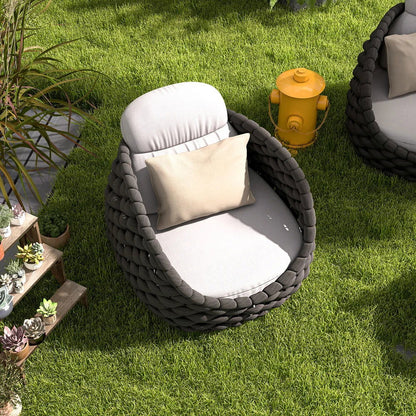 Tatta Modern Outdoor Swivel Chair 360 Rotatable Gray & Black Woven Rope Armchair Sofa - Homary