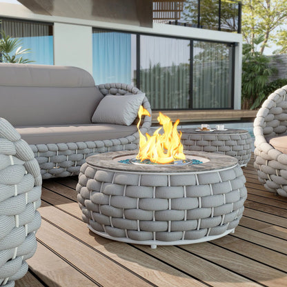Tatta Weave Round Propane Outdoor Fire Pit & Outdoor Sofa Set - Homary