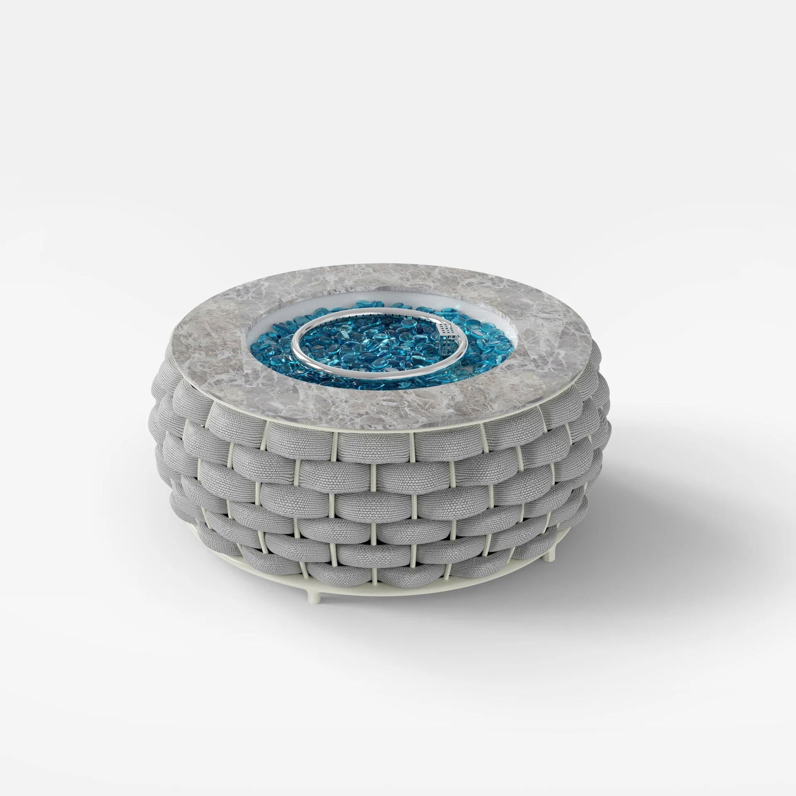 Tatta Weave Round Propane Outdoor Fire Pit & Outdoor Sofa Swivel Set - 