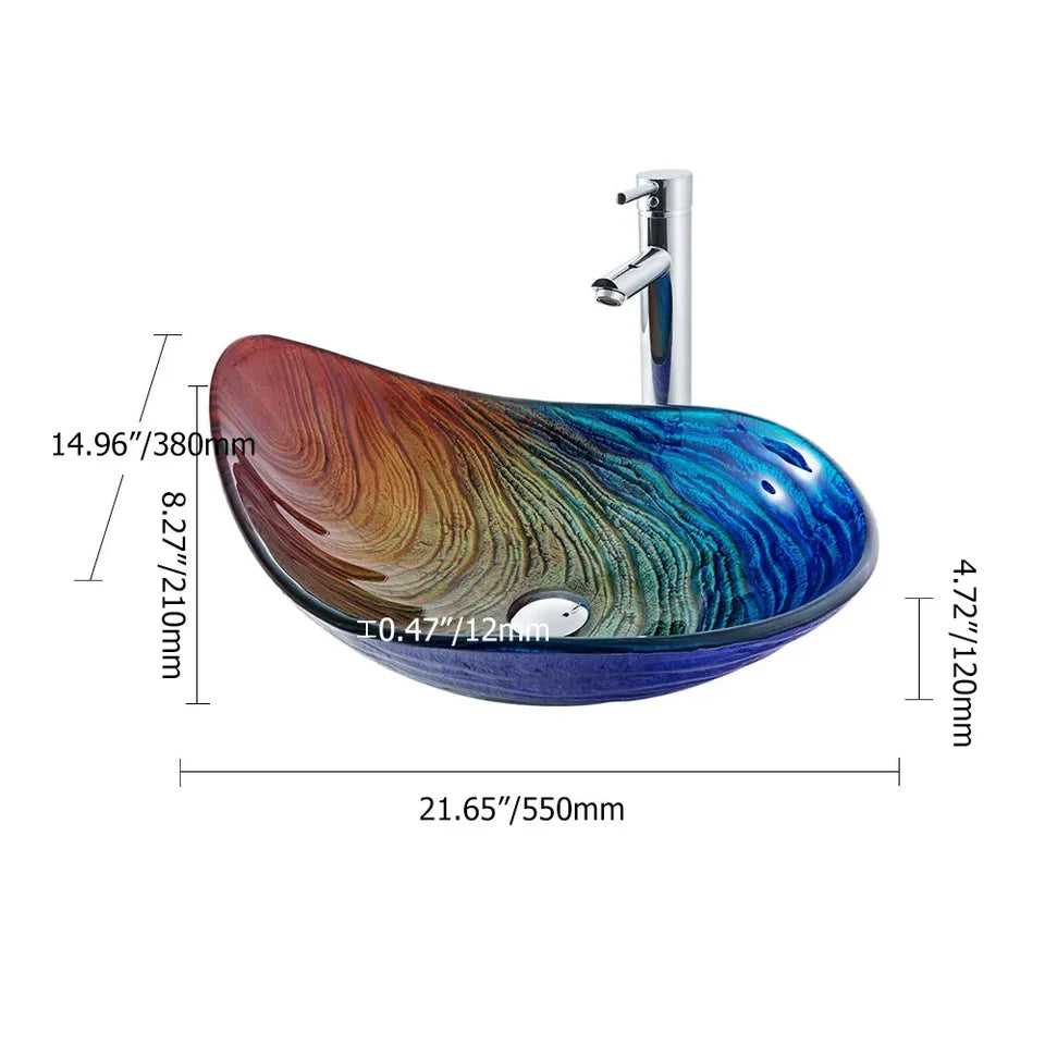 Tempered Glass Multicolor Teardrop-Shaped Bathroom Vessel Sink Wash Sink - 