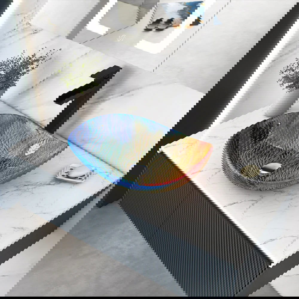 Tempered Glass Multicolor Teardrop-Shaped Bathroom Vessel Sink Wash Sink - 