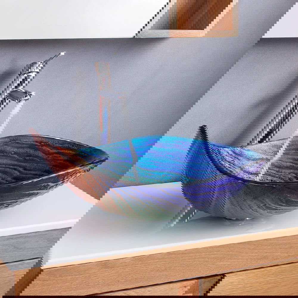 Tempered Glass Multicolor Teardrop-Shaped Bathroom Vessel Sink Wash Sink - Homary