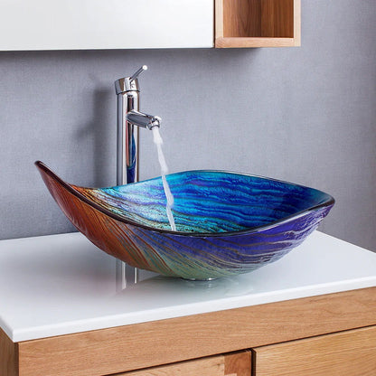 Tempered Glass Multicolor Teardrop-Shaped Bathroom Vessel Sink Wash Sink - Homary