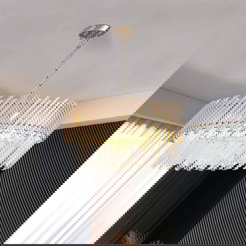 Tierizo Modern 12-Light Tiered Crystal Chandelier with Adjustable Chain in Gold - Homary