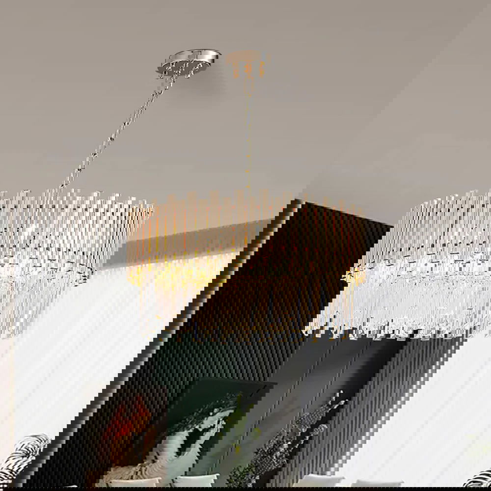 Tierizo Modern 12-Light Tiered Crystal Chandelier with Adjustable Chain in Gold - Homary