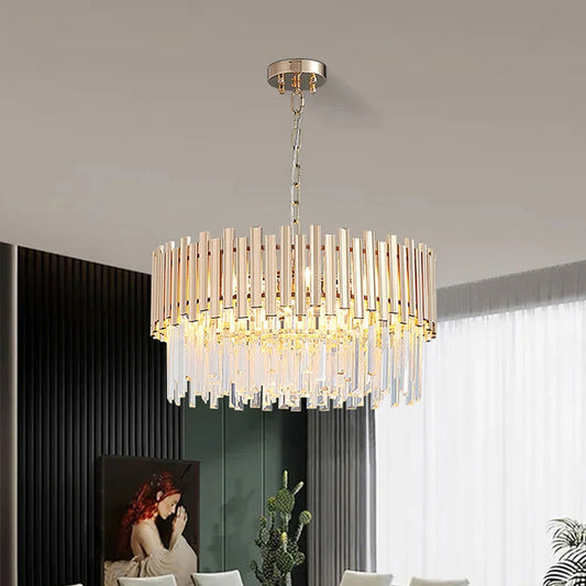 Tierizo Modern 12-Light Tiered Crystal Chandelier with Adjustable Chain in Gold - Homary