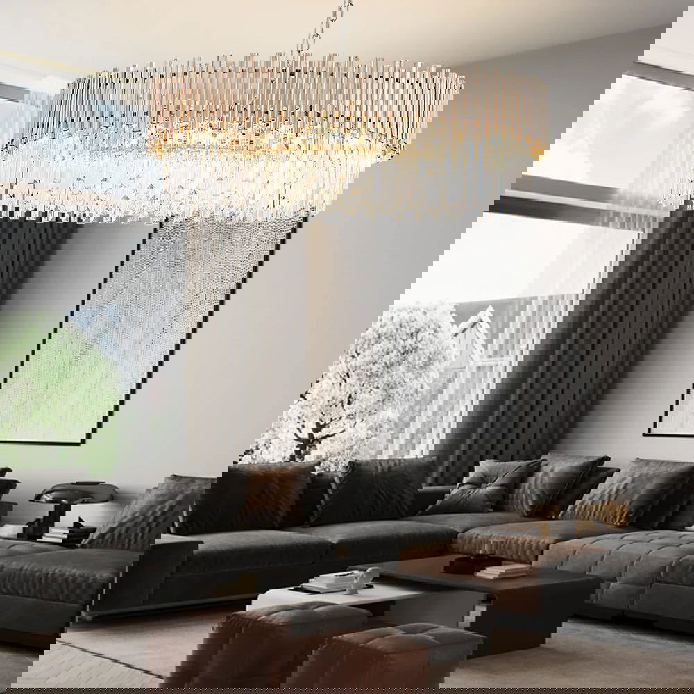 Tierizo Modern 16-Light Tiered Crystal Chandelier with Adjustable Chain in Gold - Homary