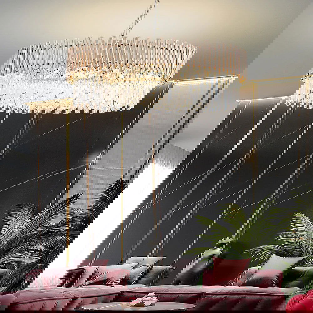 Tierizo Modern 16-Light Tiered Crystal Chandelier with Adjustable Chain in Gold - Homary