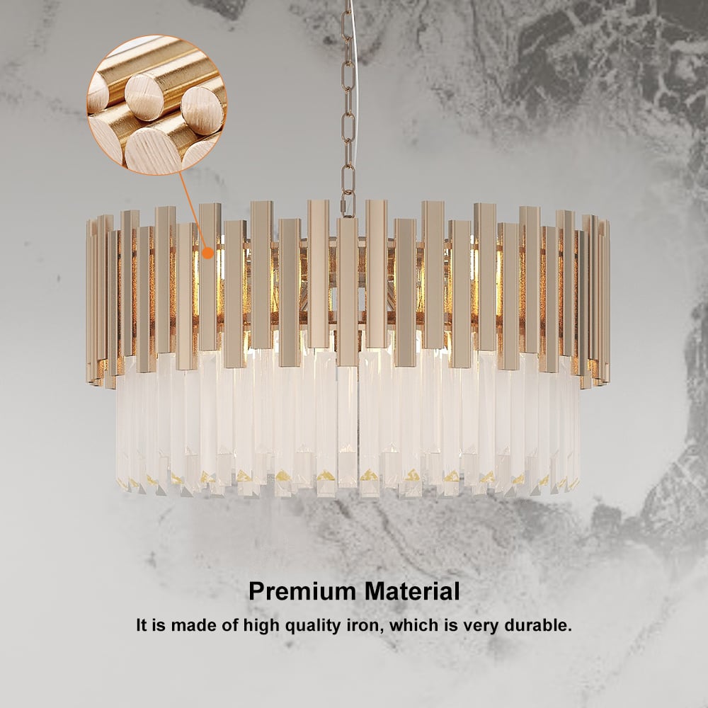 Tierizo Modern 9-Light Tiered Crystal Chandelier with Adjustable Chain in Gold - 