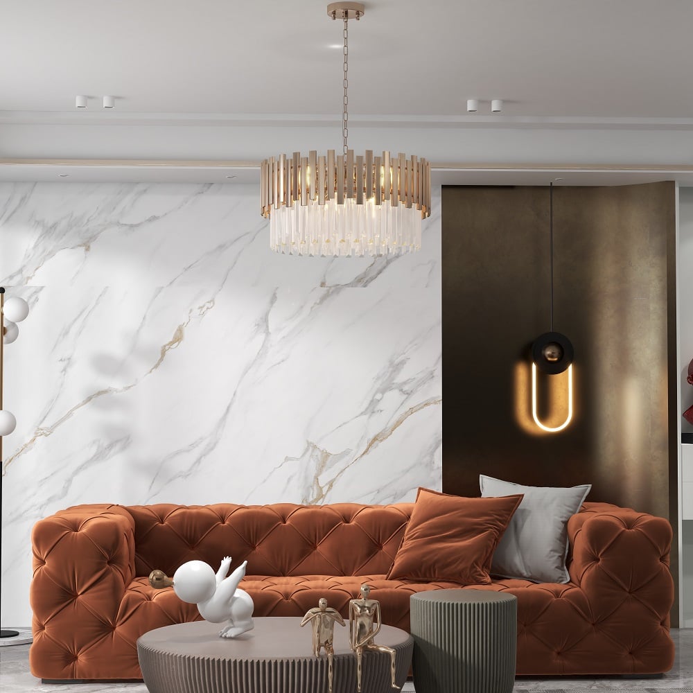 Tierizo Modern 9-Light Tiered Crystal Chandelier with Adjustable Chain in Gold - 