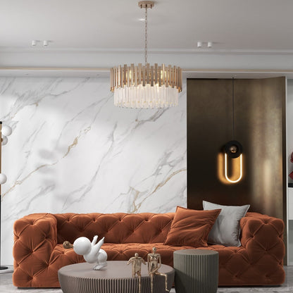 Tierizo Modern 9-Light Tiered Crystal Chandelier with Adjustable Chain in Gold - 