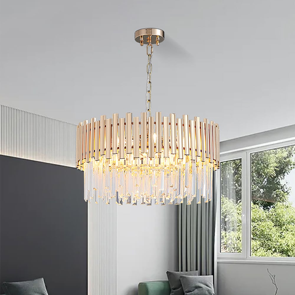 Tierizo Modern 9-Light Tiered Crystal Chandelier with Adjustable Chain in Gold - 
