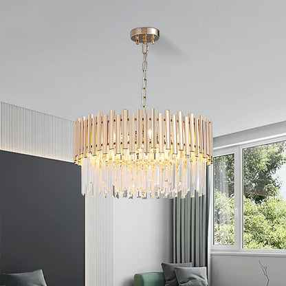 Tierizo Modern 9-Light Tiered Crystal Chandelier with Adjustable Chain in Gold - 