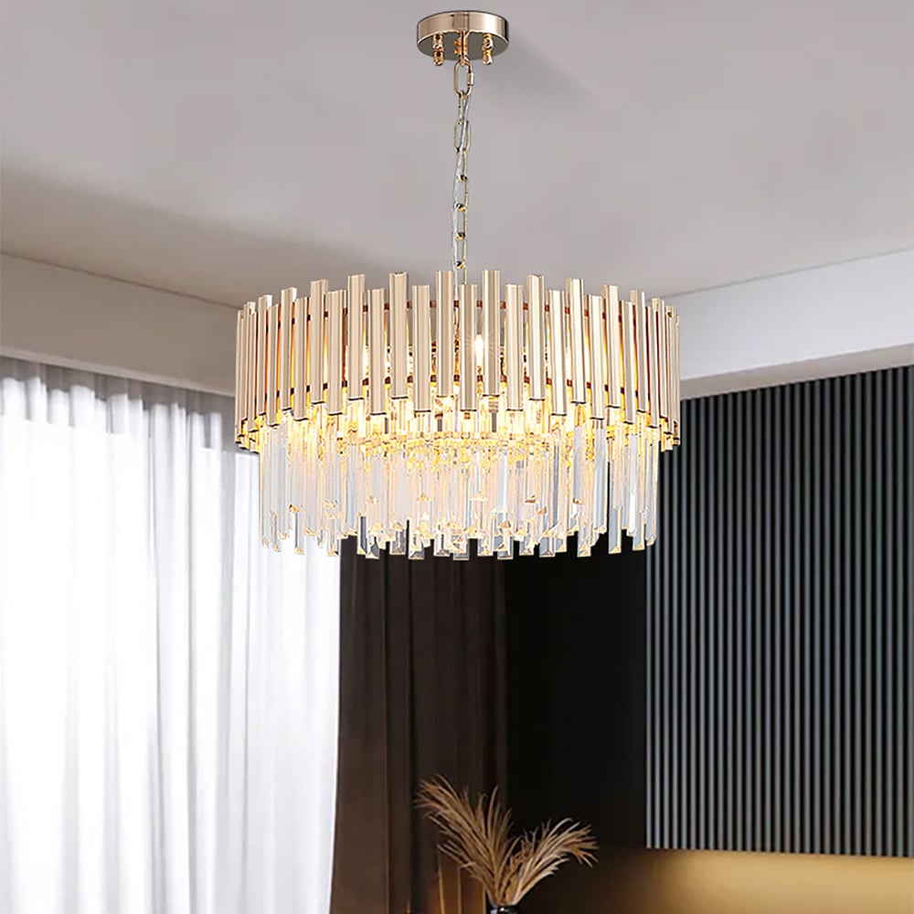 Tierizo Modern 9-Light Tiered Crystal Chandelier with Adjustable Chain in Gold - Homary