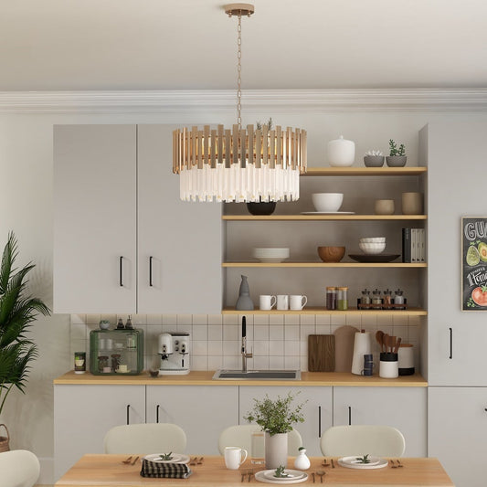 Tierizo Modern 9-Light Tiered Crystal Chandelier with Adjustable Chain in Gold - Homary