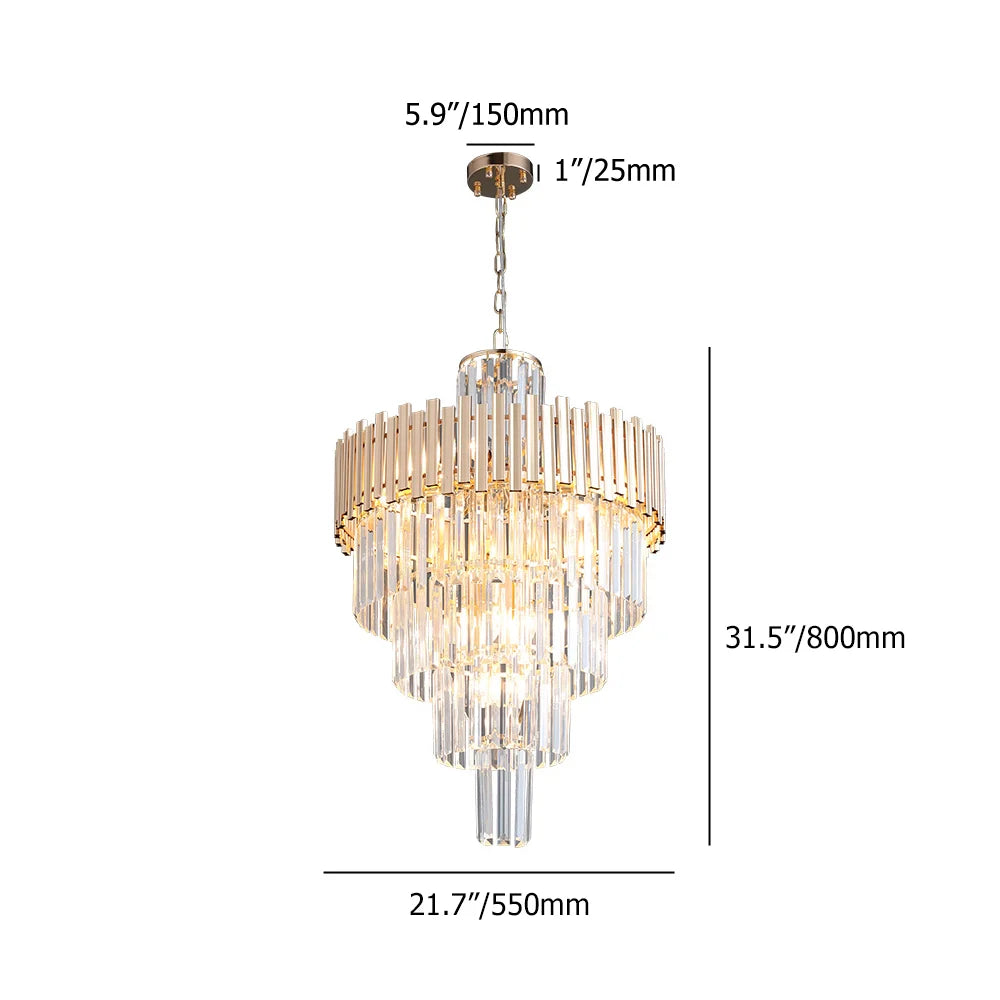 Tierizo Modern Tapered Tiered Crystal Chandelier 12-Light in Gold - 