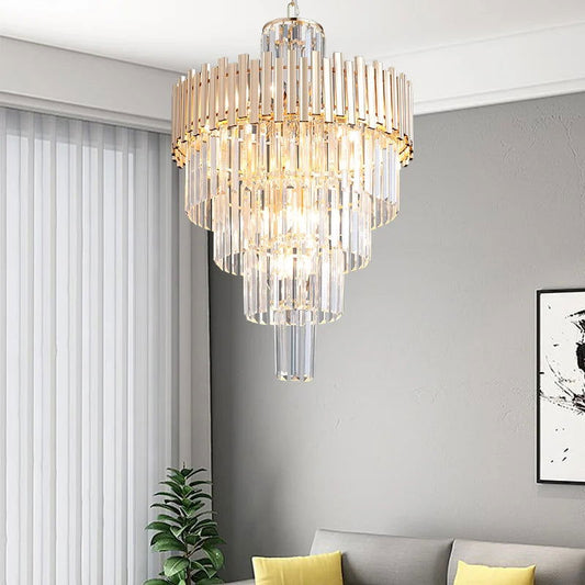 Tierizo Modern Tapered Tiered Crystal Chandelier 12-Light in Gold - Homary