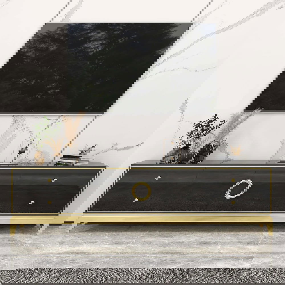 Tile Modern TV Stand with Drawers & Doors Gold Media Console for TVs - Homary