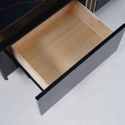 Trimied 1100mm Modern Black Square Storage Coffee Table Stone Top & 4 Wood Drawers - 