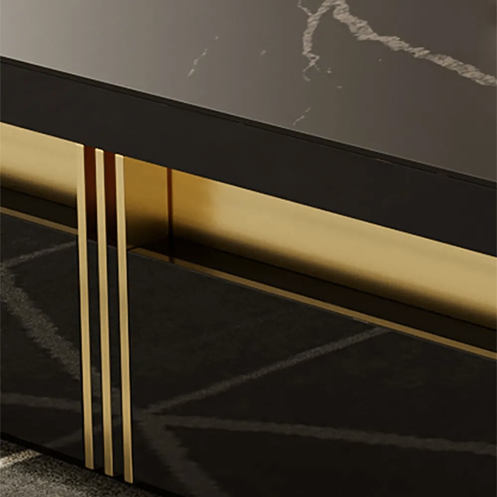 Trimied 1100mm Modern Black Square Storage Coffee Table Stone Top & 4 Wood Drawers - 