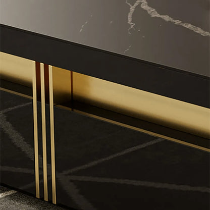 Trimied 1100mm Modern Black Square Storage Coffee Table Stone Top & 4 Wood Drawers - 
