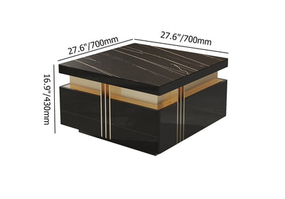 Trimied 700mm Modern Black Square Storage Coffee Table Stone Top & 4 Wood Drawers - 
