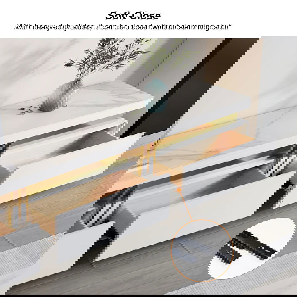 Trimied White TV Stand Sintered Stone Media Console 3Drawers Storage for TV Up to 2159mm - 